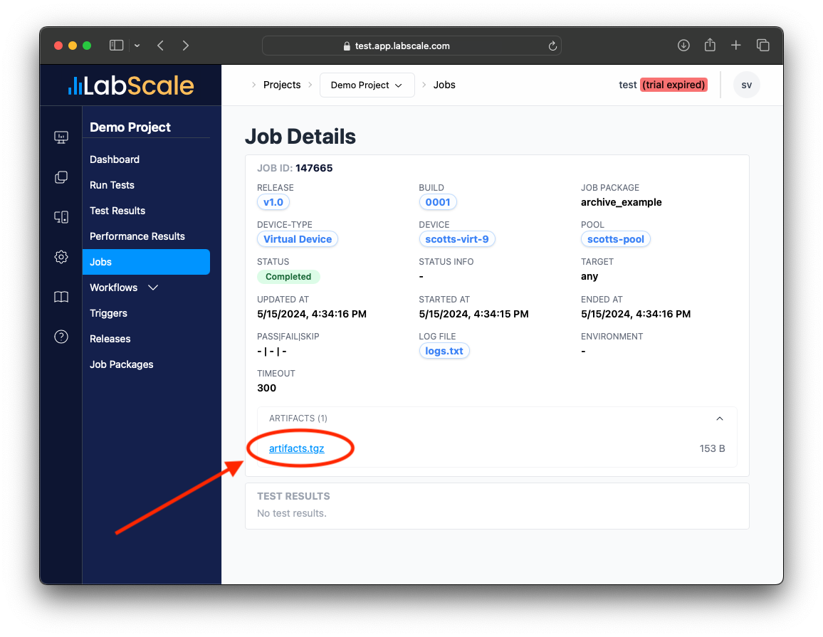 Revealed Artifacts in Job page